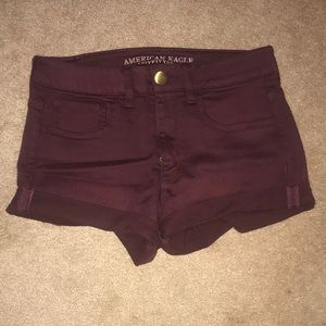 burgundy jean shorts